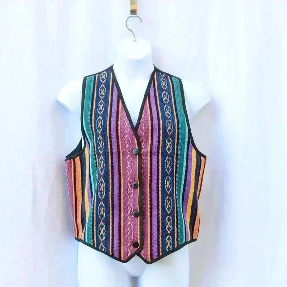 Vtg Boom Carpet Vest Cotton Waistcoat Large Made Nepal Unisex Hippie Boho Grunge - Picture 1 of 7